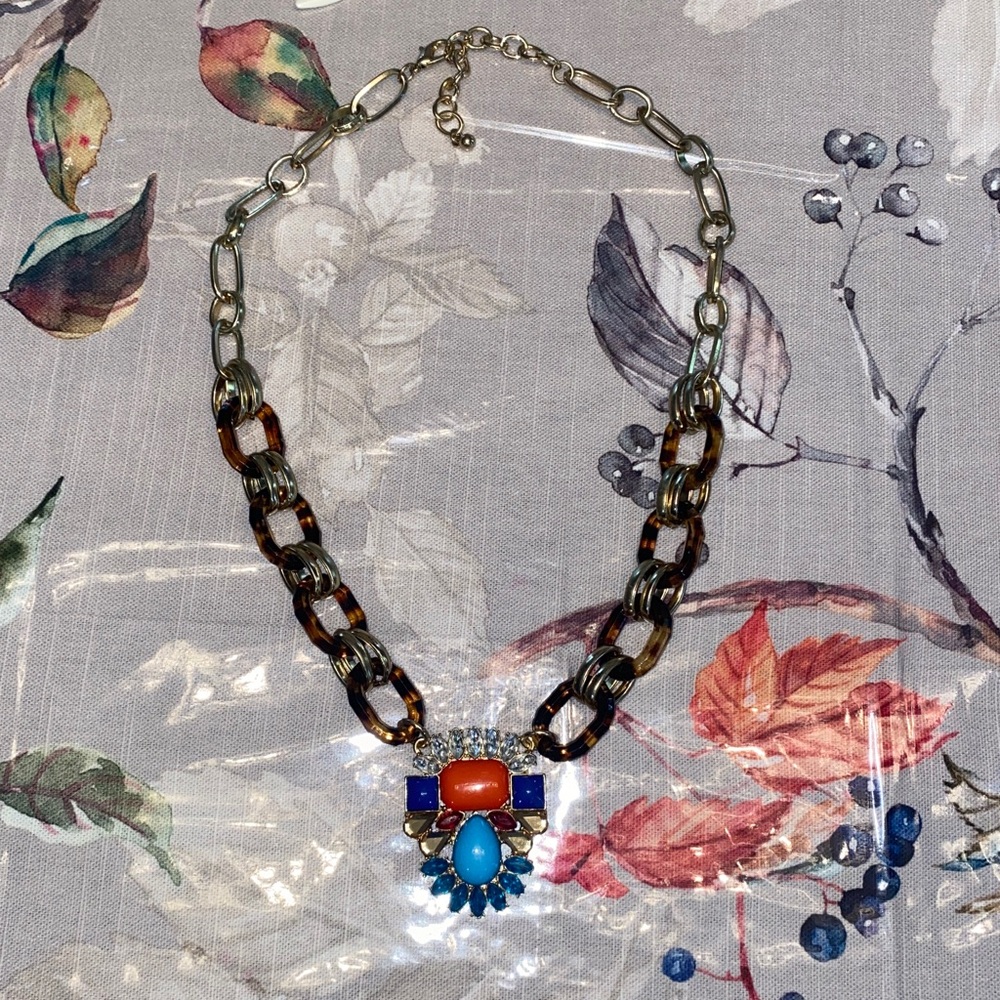 Colorful Statement Necklace with Chain Links
